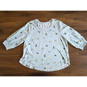 Cuddl Duds Top Womens 2X Smocked Avocados 3/4 Sleeve Cottonwear Pick of the Day